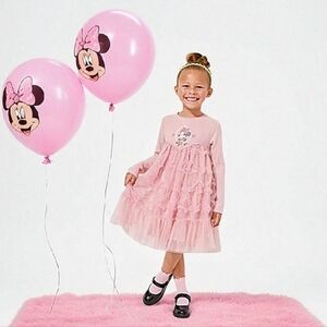 Disney Minnie Mouse‎ Pink Long-Sleeve Tiered Tulle Toddler Little Girls Dress
